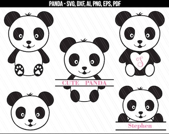 Panda SVG, Baby panda svg, Panda monogram svg dxf cut files, Panda Silhouette cricut, Baby shower girl boy clipart - svg,dxf,eps,ai,png,pdf