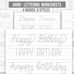 Hand lettering Worksheets, Handwriting Worksheets, Handlettering words practice,Printable handlettering Practice sheets- Digital download