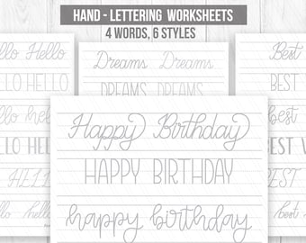 Hand lettering Worksheets, Handwriting Worksheets, Handlettering words practice,Printable handlettering Practice sheets- Digital download
