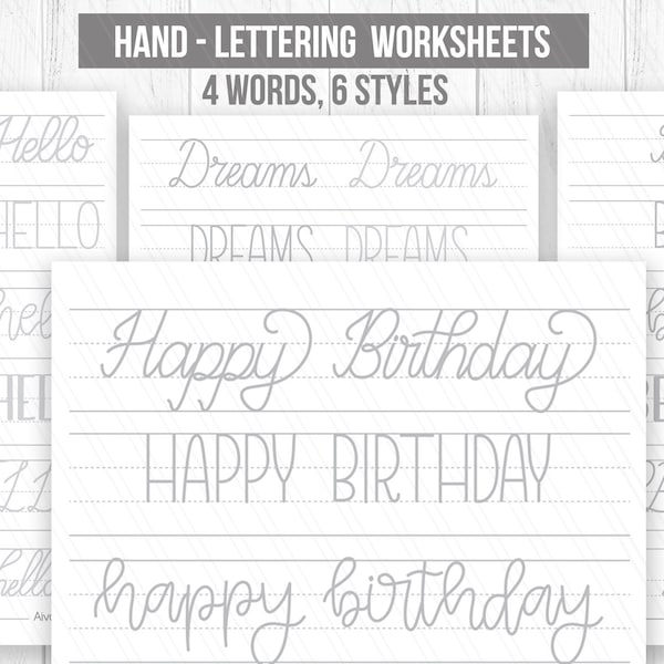 Hand lettering Worksheets, Handwriting Worksheets, Handlettering words practice,Printable handlettering Practice sheets- Digital download