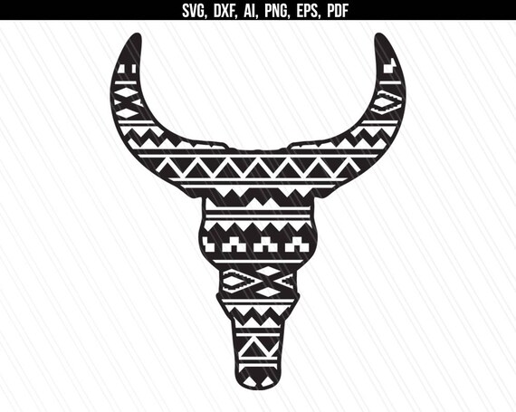 Download Cow Skull Aztec Svg Dxf Bull Skull Aztec Cow Skull Head Print Cricut Silhouette Cut Files
