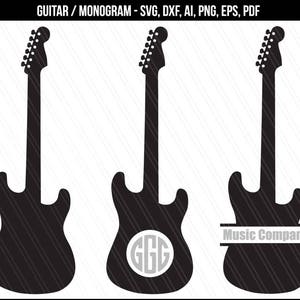 Guitar SVG, Guitar monogram svg, Guitar silhouette, clipart, Electric guitar cut file, Music svg,Guitar vector-dxf, ai, eps, pdf, png, svg
