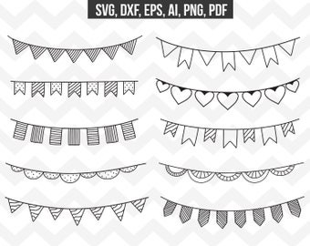 Bunting svg, Bunting banner silhouette svg, hand drawn bunting clipart, Cricut silhouette- svg, dxf, eps, ai, png, pdf - digital