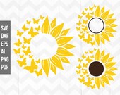 Sunflower butterfly svg, Sunflower svg, Butterfly svg, Cut file, Cricut silhouette, Sunflower clipart - Instant digital download