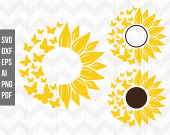 Girasol mariposa svg, Girasol svg, Mariposa svg, Archivo de corte, Cricut silueta, Girasol clipart - Descarga digital instantánea