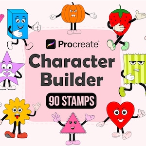Character Builder Procreate Stamps | Cartoon body stamps procreate | Retro procreate pack | faces eyes feet arms stamps | Procreate elements