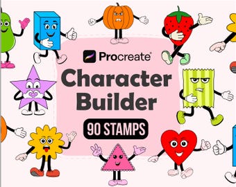 Character Builder Procreate Stamps | Cartoon body stamps procreate | Retro procreate pack | faces eyes feet arms stamps | Procreate elements