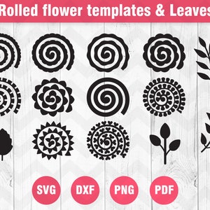 Rolled  paper flowers svg, 3D Flower Template, rolled paper flowers template, paper leaves svg template,  Silhouette and Cricut Cut Files