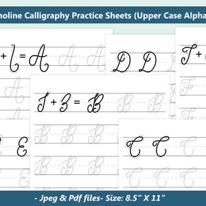 Calligraphy practice sheets, Calligraphy Template, Monoline lettering sheets, Uppercase,Printable handlettering worksheets- Digital download