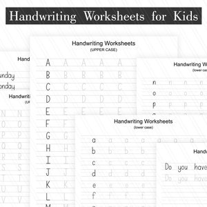 Folhas de exercícios de escrita à mão, folhas de prática de escrita em inglês, folhas de prática de escrita à mão para impressão para crianças, letras à mão - download digital JPEG