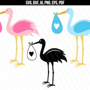 Stork baby svg, chá de bebê svg, vetor de berçário, cegonha svg dxf, menino menina, silhueta Cricut, serigrafia - Svg,dxf,eps,ai,png,pdf