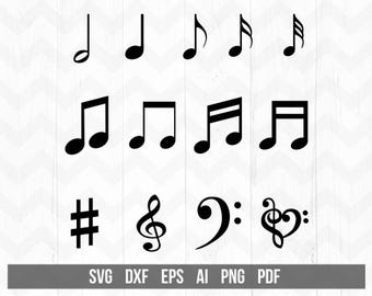 音符 SVG | 音符 PNG | 音楽クリップアート | 音符 SVG | 音符 ベクター | Cricut シルエットカットファイル | svg、png、dxf、ai、eps