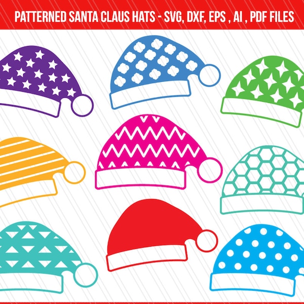 Christmas svg, Santa hat SVG, Santa Claus caps clipart, Patterned Santa Claus Hat vector, Caps Monogram frame - Digital download