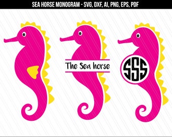 Sea horse svg, Seahorse monogram svg dxf cutting files, Nautical Svg, Cricut, silhouette, Ocean animals svg- dxf,ai,png,pdf,eps,svg