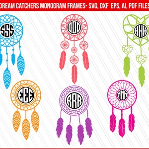Dreamcatcher svg, Dreamcatcher with feathers svg, Dreamcatcher monogram frames - Svg, dxf, ai, pdf, eps