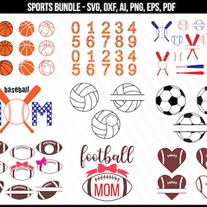 Sports svg bundle, Basketball, Baseball, Baseball mom svg, Football, Volley ball, Soccer ball, sports monogram svg,dxf,eps.Cricut silhouette