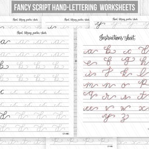 Hand lettering Worksheets, Script monoline flourishing Handlettering Worksheets, printable calligraphy practice sheets-Digital download