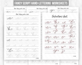 Hand lettering Worksheets, Script monoline flourishing Handlettering Worksheets, printable calligraphy practice sheets-Digital download