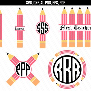 Pencil monogram svg, School svg, Teacher svg dxf cut files, Back to school Pencil split monogram, cricut silhouette- svg,dxf,eps,ai,png,pdf