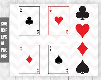 Playing cards Svg, Playing card suits svg, Heart spades diamonds ace, clubs clipart, Cricut silhouette - Svg, Dxf, Png, Ai, Pdf, Eps