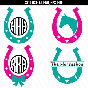 Horseshoe svg, Horseshoe Monogram frames svg, Horse Svg, Cowboy Svg, Bow, Western svg, Vinyl, Cricut Silhouette- Svg, Dxf, Png, eps, Ai, Pdf