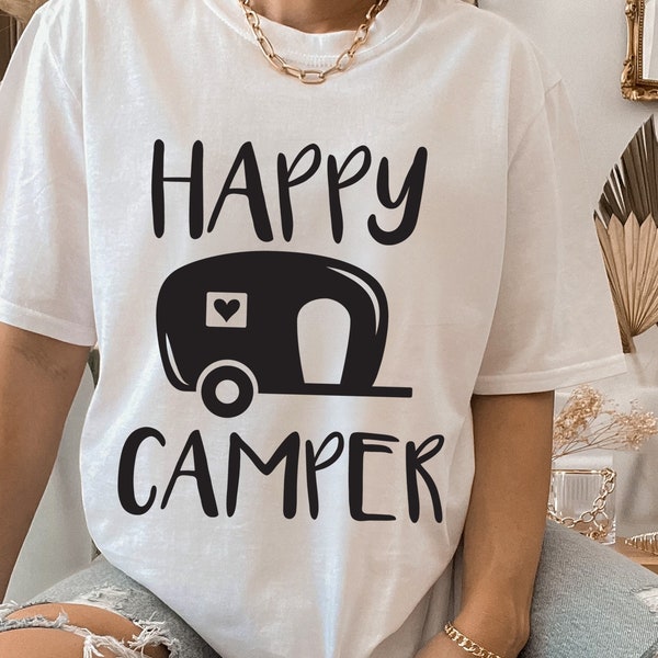 Happy Camper Svg, Camping svg, Camper svg dxf cut file, Traveler svg, Cricut silhouette - Svg, Dxf, Png, Ai, Pdf, Eps - Instant Download