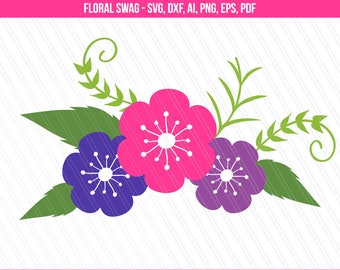 Floral swag svg cutting files, Flower svg, dxf, Garland svg, Flower design, Silhouette cameo cricut, Flower clipart printable ai, png