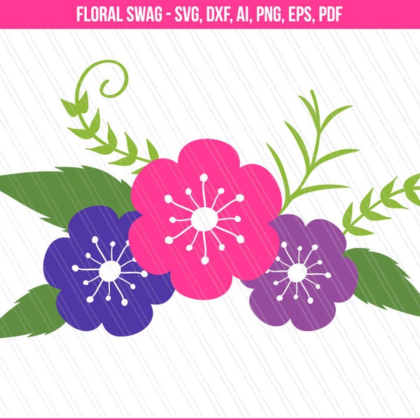 Floral swag svg cutting files, Flower svg, dxf, Garland svg, Flower design, Silhouette cameo cricut, Flower clipart printable ai, png