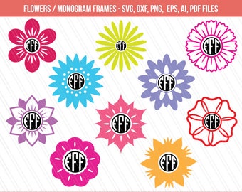 Flowers svg, Flower monogram frames, Flowers clipart, Spring svg, Flowers vector, Circular monogram frames - Instant digital download