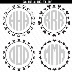 Monogramm svg, Circle monogramm svg, Heart monogramm svg, Love svg, Valentine svg, Cricut silhouette- svg, dxf, ai, eps, pdf, png