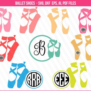 バレエシューズ svg、バレエダンサー svg、バレエ svg、バレリーナ クリップアート、バレエシューズ モノグラム svg、クリカット、ダンサー svg - Svg、Dxf、Ai、Eps、Pdf