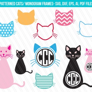 Cat SVG, Cat face svg, Cat monogram svg, Kitten cut files, Cat face cutting files for cricut silhouette, Cat vector clipart-svg,dxf,eps,pdf