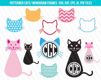 Cat SVG, Cat face svg, Cat monogram svg, Kitten cut files, Cat face cutting files for cricut silhouette, Cat vector clipart-svg,dxf,eps,pdf