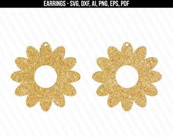 Pendientes de flores svg, Pendientes svg, Pendientes florales plantilla cortada con láser, Pendientes de cuero, Joyería de declaración svg, Silueta Cricut