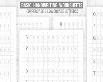 Beginner hand lettering Worksheets, Handwriting Worksheets,Uppercase and lowercase,Printable handlettering Practice sheets- Digital download