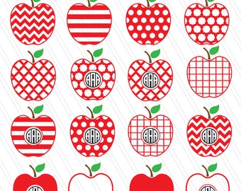 Manzana SVG, imágenes prediseñadas de manzana, SVG para profesores, vector de fruta, monograma de manzana SVG, Cricut - SVG, DXF, EPS, AI, PDF - Descarga instantánea