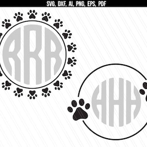 Dog Paw cirkel monogram frame svg, Paw print svg, Paw monogram, Cricut silhouet, zeefdruk, vinyl snijden-svg, dxf, ai, eps, png, pdf