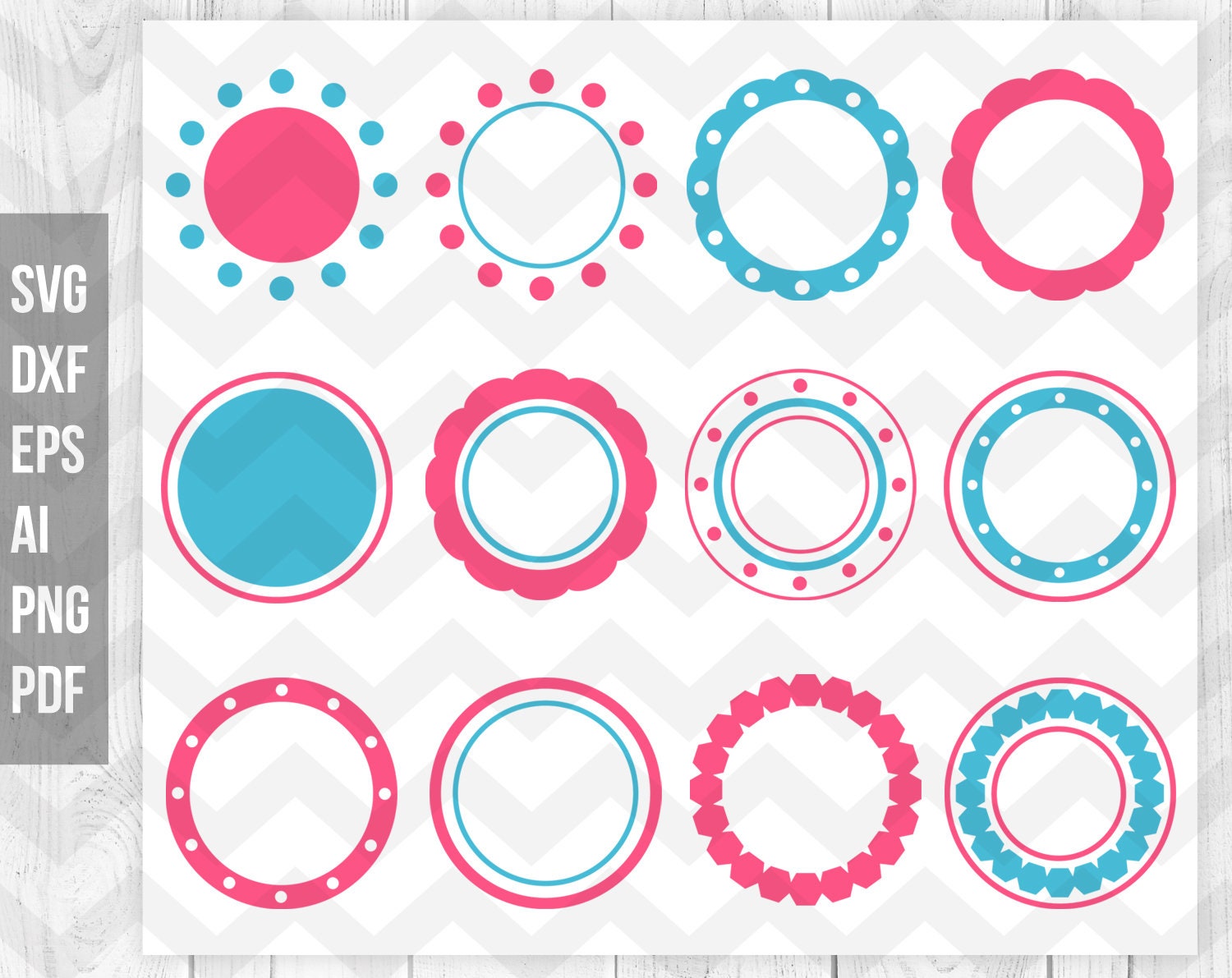 Patterned Circle Monogram Frames SVG Cut Files