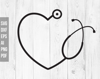 Stethoscope svg, Stethoscope heart svg, Heart monogram stethoscope, Nurse svg dxf cutting files, Cricut silhouette - svg,dxf,eps,ai,png,pdf