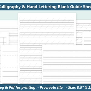 Calligraphy hand lettering guide sheets,Procreate blank guide sheets,Printable guide sheets,Calligraphy Practice sheets,Digital Handwriting