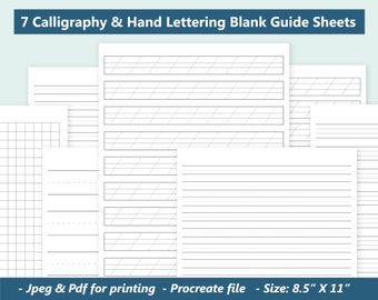 Calligraphy hand lettering guide sheets,Procreate blank guide sheets,Printable guide sheets,Calligraphy Practice sheets,Digital Handwriting