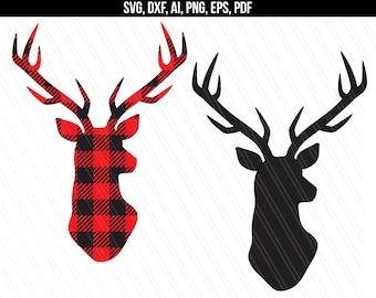 Deer svg, Plaid deer svg,Buffalo plaid SVG, Plaid svg, Deer head svg dxf eps,Plaid Christmas svg,Cricut silhouette- Instant digital download