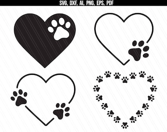 Dog paw with heart svg, Paw print svg, Dog svg, Heart svg, Pet svg, Dog love svg, Cricut silhouette cut files- svg, dxf, ai, eps, pdf, png