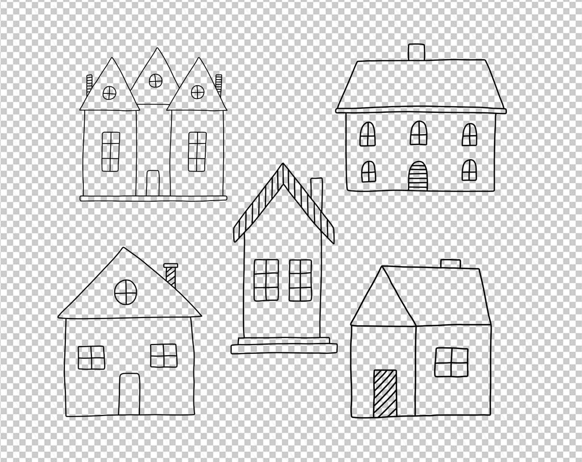 Doodle Houses Clipart | Cute House Svg | Hand Drawn Houses Vector ...