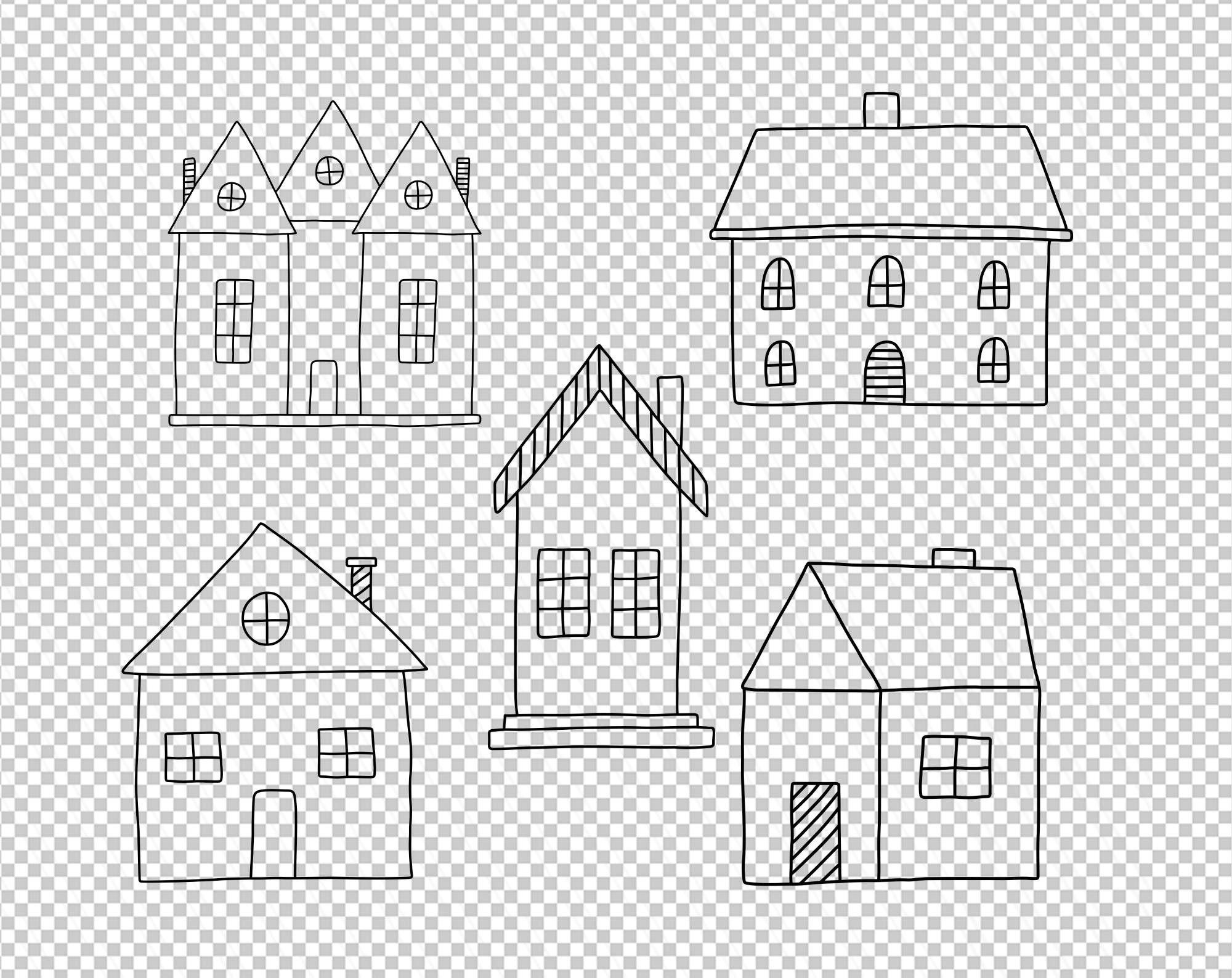 Doodle Houses Clipart | Cute House Svg | Hand Drawn Houses Vector ...