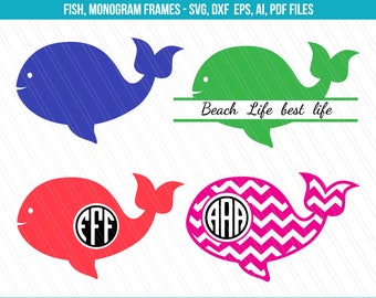 Whale Svg, Whale monogram svg, Whale frames, Baby Shower SVG, Fish svg , Cricut silhouette, screen printing - Svg,ai,pdf,eps,dxf