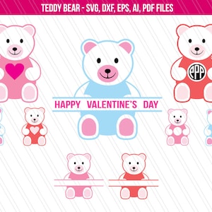 Teddy bear SVG, valentine's day svg, teddy bear for kids, teddy bear cutting files, teddy bear monogram, teddy clipart - SVG,dxf,eps, pdf,ai