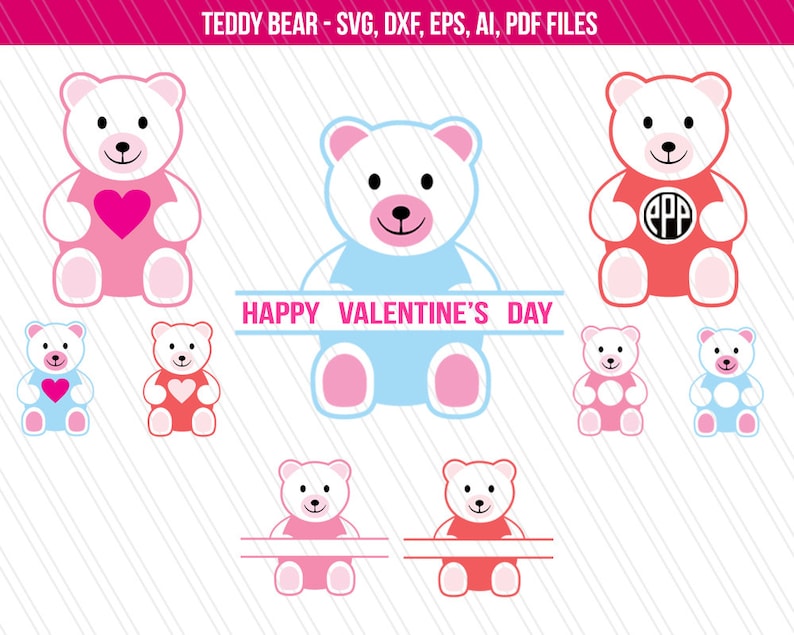 Teddy bear SVG, valentine's day svg, teddy bear for kids, teddy bear cutting files, teddy bear monogram, teddy clipart - SVG,dxf,eps, pdf,ai