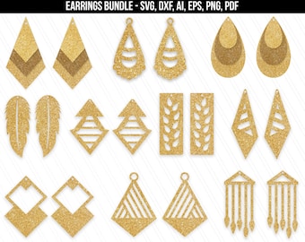 Earrings svg, Feather earrings svg, svg bundle, Tear drop earrings svg, Stacked earring svg dxf, leather jewelry,Cricut silhouette cut files
