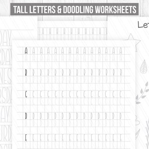 Folhas de exercícios para iniciantes em letras manuscritas, folhas de exercícios para letras altas, folhas de exercícios para impressão de lettering à mão, folhas de exercícios para rabiscos - Download digital